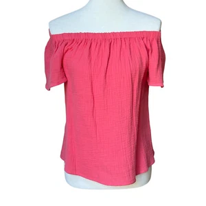 Adiva Off Shoulder Gauze Top Coral Small - Picture 1 of 7