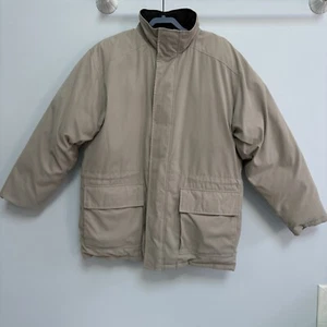 Claiborne Men’s Downfill Jacket Size Large Tan Color Packable Hood Chore Jacket - Picture 1 of 24