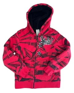 FADED GLORY KIDS Hoodie & RED WITH BLACK PATTERN Stars Vintage Y2K Small - Picture 1 of 3