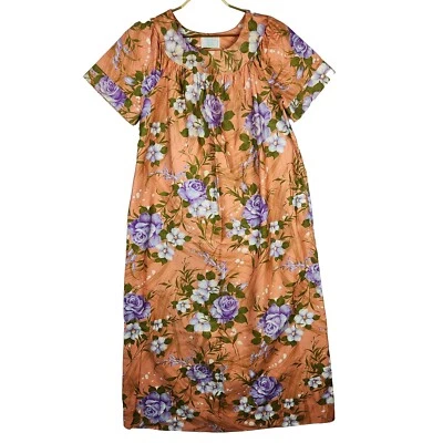 VTG 1960s Sears Womens Size Small Orange Floral Below The Knee House Dress Gown - Image 1 of 4