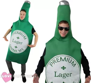 GREEN BEER BOTTLE COSTUME DRINK ME PREMIUM LAGER NOVELTY FANCY DRESS S-XXL - Picture 1 of 2