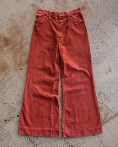 Vintage JC Penny Flared Bell Bottoms 70s-80s Orange Denim Jeans - 28x28 - Picture 1 of 6
