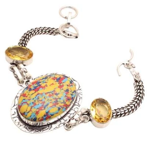 Mosaik Jaspis Edelstein Versilbert Armband Handmade Schmuck Geschenk 19 G BR819 - Bild 1 von 3