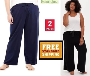 X2 pack Passports soft womens plus size wide leg drawstring Casual Pajamas Pants - Picture 1 of 31