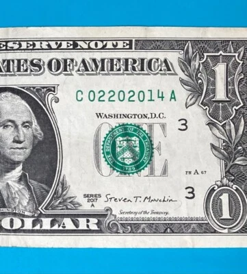 February 20, 2014 : C 02202014 A $1 One Dollar Bill BIRTHDAY Note - Image 1 of 3