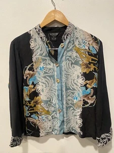 citron santa monica silk blouse with butterflies print Size Large - Picture 1 of 10