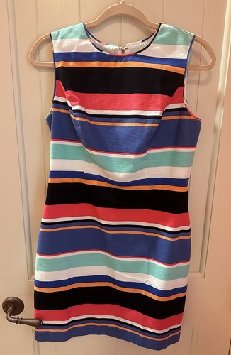 Abito senza maniche Kate Spade New York blu rosso righe A Line nuovo senza etichette taglia 8 immacolato