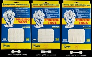 1000 Rhino Tyvek White Adhesive Dumbbell Jewelry Labeling Price Tags - 3 Styles - Picture 1 of 9