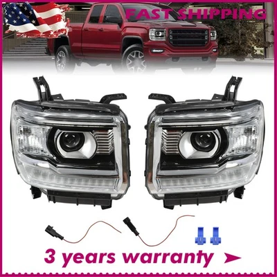 Par de faros LED con LED DRL transparentes para GMC Sierra 1500 2500 3500 2014-2018 Foto 1 de 4