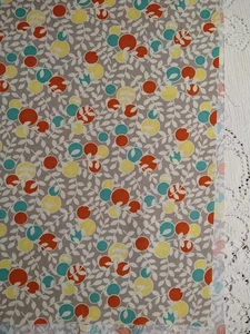 REMNANT Mod Meadow Gray Fabric Flower Orange Aqua Yellow Dots Vines 22x21 - Picture 1 of 3