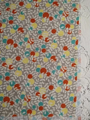 REMNANT Mod Meadow Gray Fabric Flower Orange Aqua Yellow Dots Vines 22x21 - Image 1 of 3