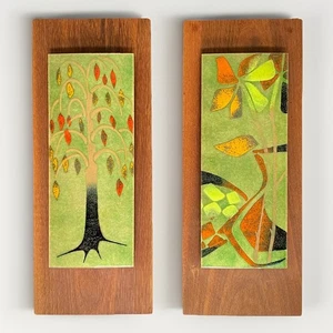 Rare Matched Set – Judith Daner MCM Enamel on Copper Wall Art on Walnut Plaques - Picture 1 of 22