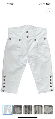Mens Colonial Knee Breeches 18th Century Pants Fall Front Style Medium Denim Mat - Image 1 of 4
