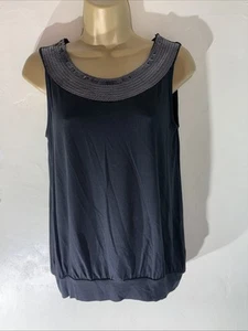 Womens Debenhams Petite Uk 10 Black Sleeveless Sequin Round Neck Casual Blouse - Picture 1 of 7