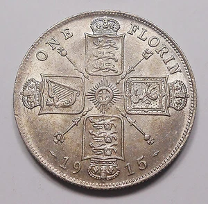 Gran Bretaña 1915 Florin CH AU-UNC * Hermosa moneda de plata con fecha clave Jorge V Reino Unido - Imagen 1 de 3