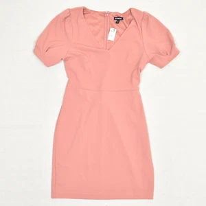 NEW Expres Women's Sheath Dress V Neck Short Sleeve Polyester Pink Size M - Picture 1 of 8