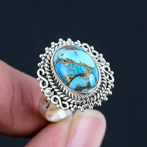 Anillo de joyería hecho a mano de piedra preciosa turquesa maciza de plata esterlina 925 LS-417 - Imagen 1 de 5
