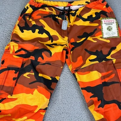 Rothco Camo Paratrooper Pants Womens Small Orange Black Fatigues ID Tag 32 x 29 - Image 1 of 4