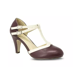Chase & Chloe Women's Round Toe Pierced Mid Heel Mary Jane Style Dress T-Strap - Picture 1 of 21