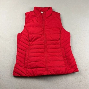 Talbots Puffer Jacket Womens Large Red Full Zip Lined Down Filled Quilted Vest - Picture 1 of 7