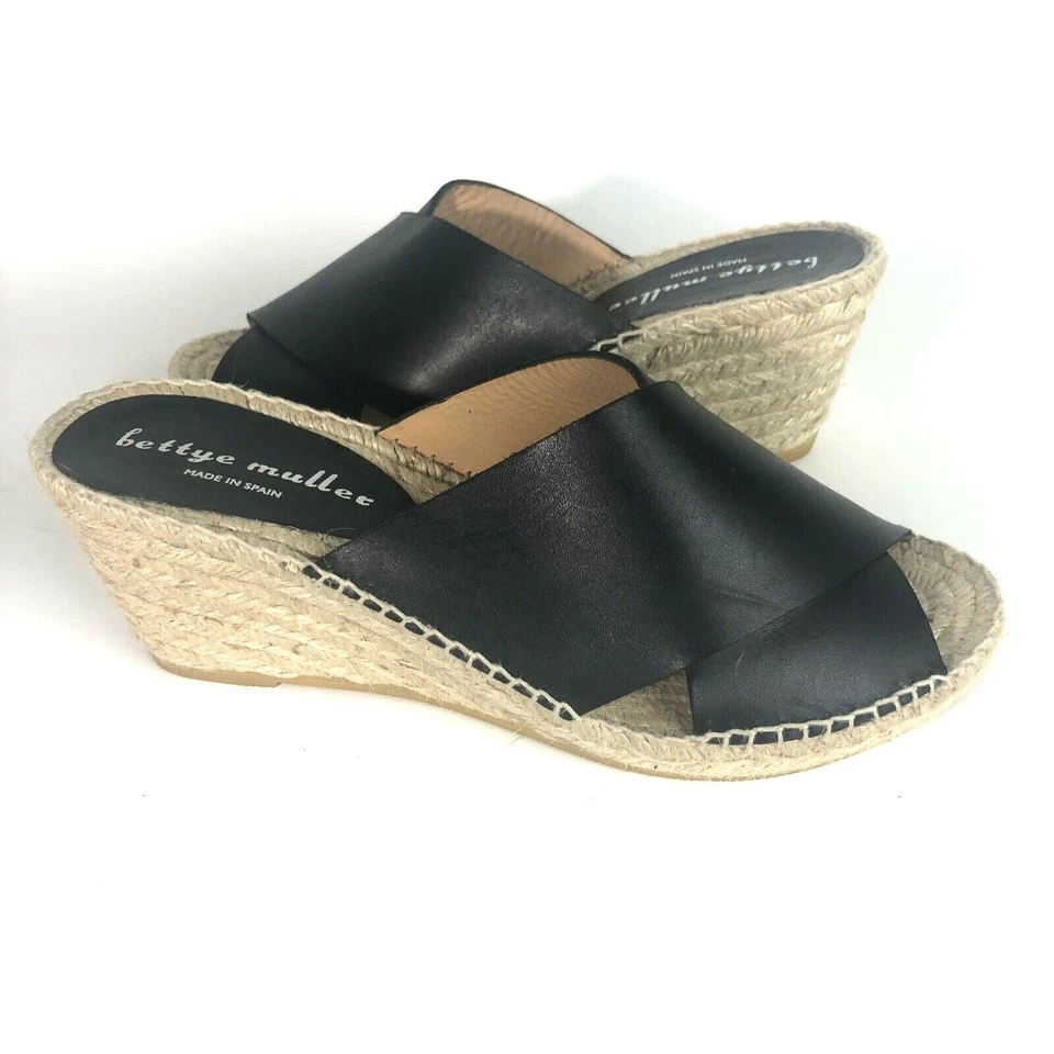 Sandálias Bettye Muller 9 41 Lana couro preto alça cruzada cunha espadrille - Imagem 1 de 4