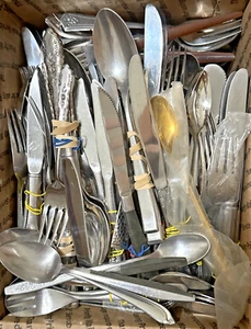 24 lbs Stainless Silverware Mixed Bulk Random Forks Spoons Knives Serving Pieces - Picture 1 of 10