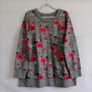 Y2K Woman Within Womens Gray Floral Print Preppy Pullover Sweatshirt Size 18/20 - Picture 1 of 7