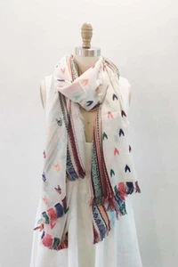 Erfurt Embroidery Jacquard Linen Cotton Scarf Cream - Picture 1 of 6