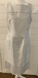 Talbots Blue White Pure Silk Sleeveless Gingham  Midi Dress Womens Size 8 - Picture 1 of 5