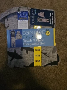 Saint Eve Youth 3-piece Pajama Set Pant Tee & Hoodie Blue & Grey New W Tags - Picture 1 of 6