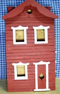 Vintage Bird House Wooden Hand Made Red W/ White Trim Chimney Metal Point Roof - Picture 1 of 8