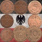 Set of  Germany 1, 2, 5 & 10 Reichspfennig coins 1937-1939 WWII  (#M193)