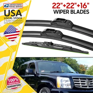 Replac Fit OEM Windshield Wiper Blades 22"22" 16" Front Rear Set Natural Rubber - Picture 1 of 13