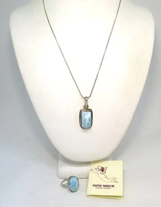 Collar y anillo colgante de plata de ley y larimar 19,6 gramos - Imagen 1 de 6