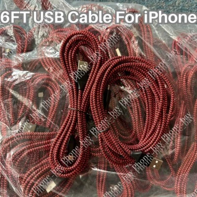  Venta al por mayor Lote de cargador de 6 pies cable de carga USB trenzado a granel para iPhone 14 12 11 8 Foto 1 de 4
