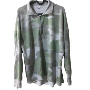 AERIE CAMOUFLAGE SWEATSHIRT 1/4 ZIP GREEN GRAY SMALL - Picture 1 of 4