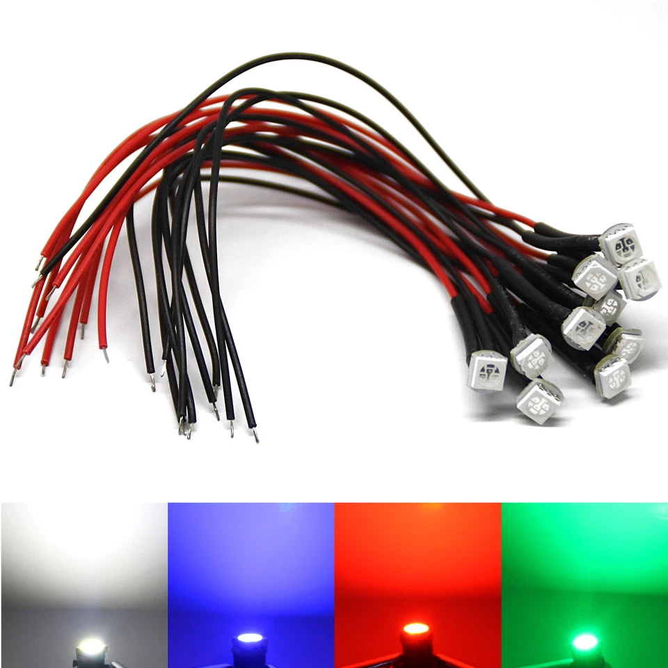 5050 SMD LED con Cavo Resistenza Bianco Blu Rosso Verde Giallo 12V Volt Dc - Immagine 1 di 1