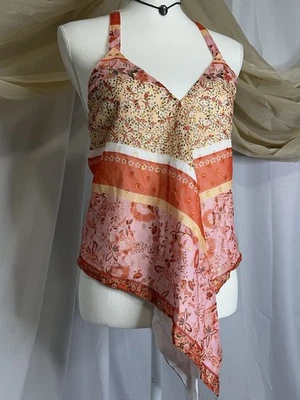 Colorful Y2K Halter Top Q + A Los Angeles Tie Front Size Small Boho - Image 1 of 4