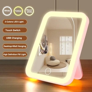 3 Farben LED Kosmetikspiegel mit Touchscreen USB Wiederaufladbar Dimmbar Make-up Mir - Bild 1 von 12