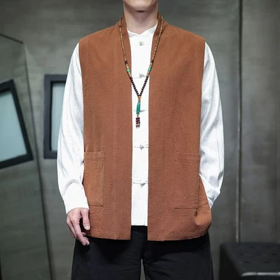 Retro Style Sleeveless Vest Men's Waistcoat Linen Tang Suit Han Chinese Clothing - Image 1 of 4