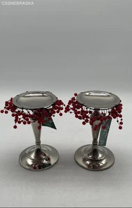 2 Beaded Pillar SHINY PEDESTAL Candle Holder Made in India - Picture 1 of 6