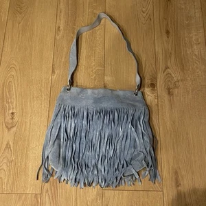 Russell & Bromley Blue Suede Fringed Hobo Shoulder Bag Handbag - Picture 1 of 24