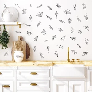 Small Black Flowers Peel and Stick Wall Decals - Set of 88 Flower Wall Sticke... - Picture 1 of 7