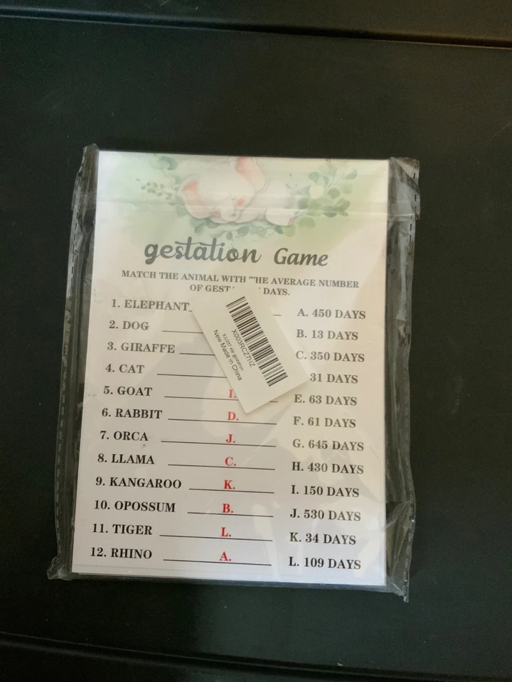 juego gestación baby shower juego 29 cartas y una hoja de respuestas Foto 1 de 1