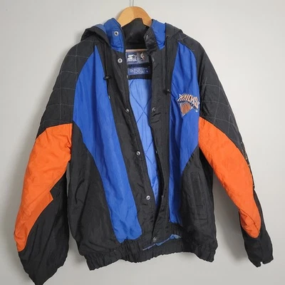 Chaqueta acolchada vintage New York Knicks Starter negra/equipo XL cremallera rota Foto 1 de 4