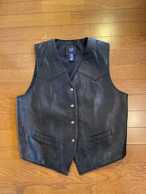 90s Vintage OLD GAP Leather Vest XL Black Suede Biker Gilet Rare - Image 1 of 4