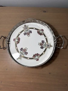 VTG Porcelain Hand Painted Serving Tray Silverplate Floral Flower Vanity Dresser - Picture 1 of 7