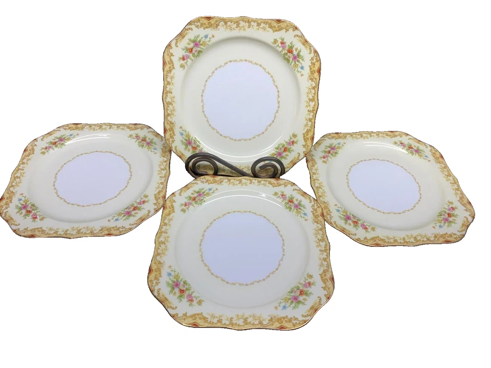Noritake "MYSTERY PATTERN #176" Japan ~ Set of 4 ~ Square Salad Plates ~ 7 7/8" - Image 1 of 4