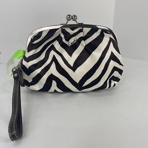 Coach Wristlet  Zebra Print Bag Kisslock Black White Satin 42988 $128 B16
