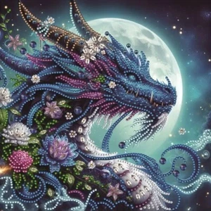 5D Diamond Painting Kits 30X30cm Black Dragon with Moon - Partial Special Shapes - Picture 1 of 5